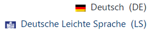 Screenshot Sprachauswahl Deutsch (DE) oder Deutsche Leichte Sprache (LS)